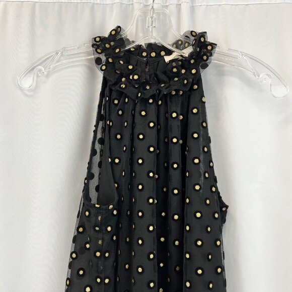 LOFT Black/Gold Polka Dot Halter Top Sheer Textured Size Small New - Picture 2 of 9